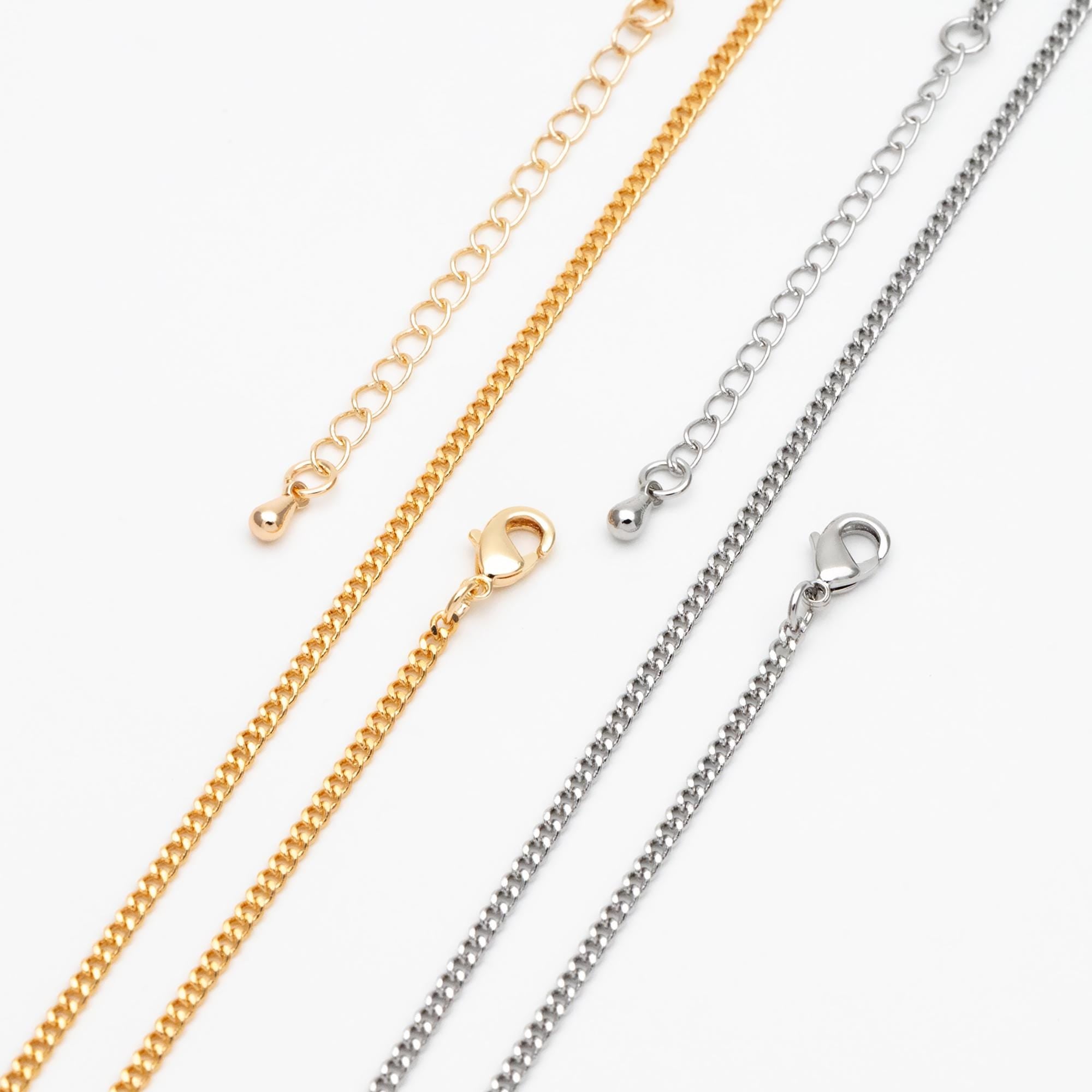 Gold/ Silver Tone Curb Chain 2mm, Finished Bracelet/ Anklet/ Necklace with Extender Chain, Ready to Wear (#LK-447)